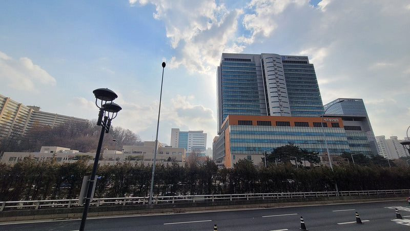 Seoul St. Mary's Hospital towers under a bright winter sky in Seocho, Seoul