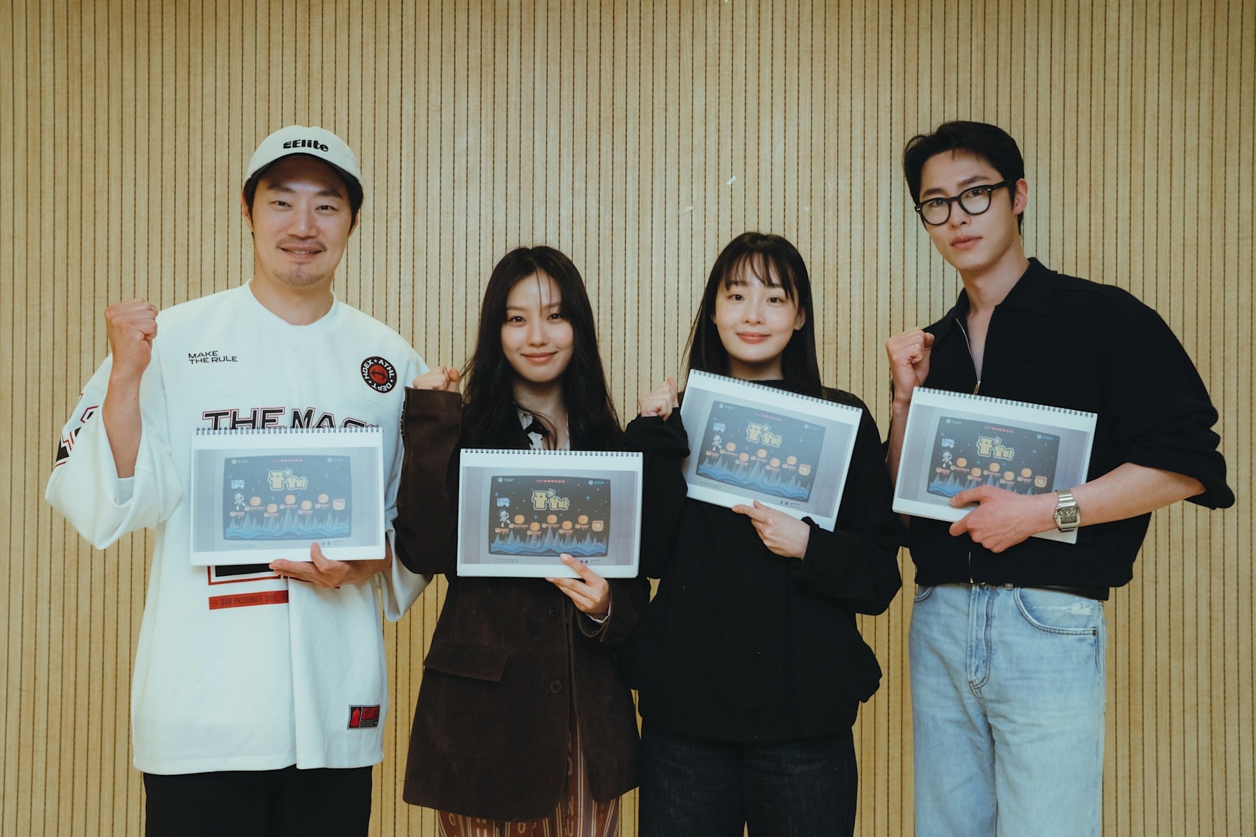 Lee Hee-jun, Ko Min-si, Kim Min-ha and Lee Jae-wook holding Dead-End Job scripts at the Netflix series script reading