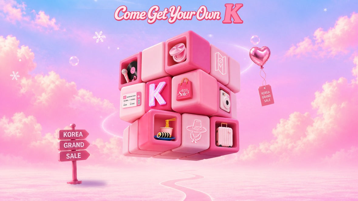 Korea Grand Sale key visual: a pink cube of K icons under the Come Get Your Own K slogan (Visit Korea Committee)