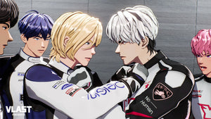 PLAVE members in racing suits facing off in the Star Trace music video teaser (PLAVE Official YouTube)