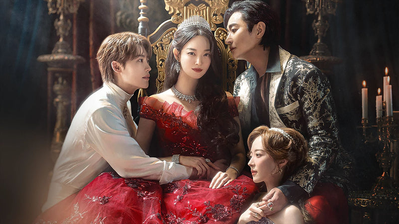 The Remarried Empress key art with Shin Min-a as Navier on the throne beside Lee Jong-suk, Ju Ji-hoon and Lee Se-young