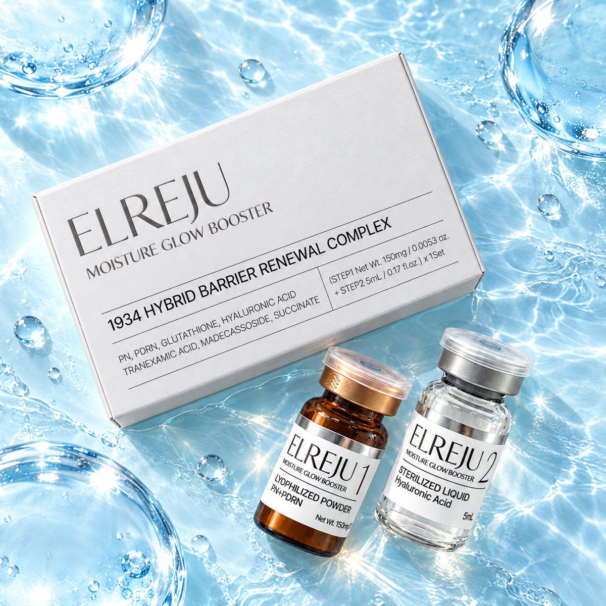 Dr. Elreju box and two vials on water