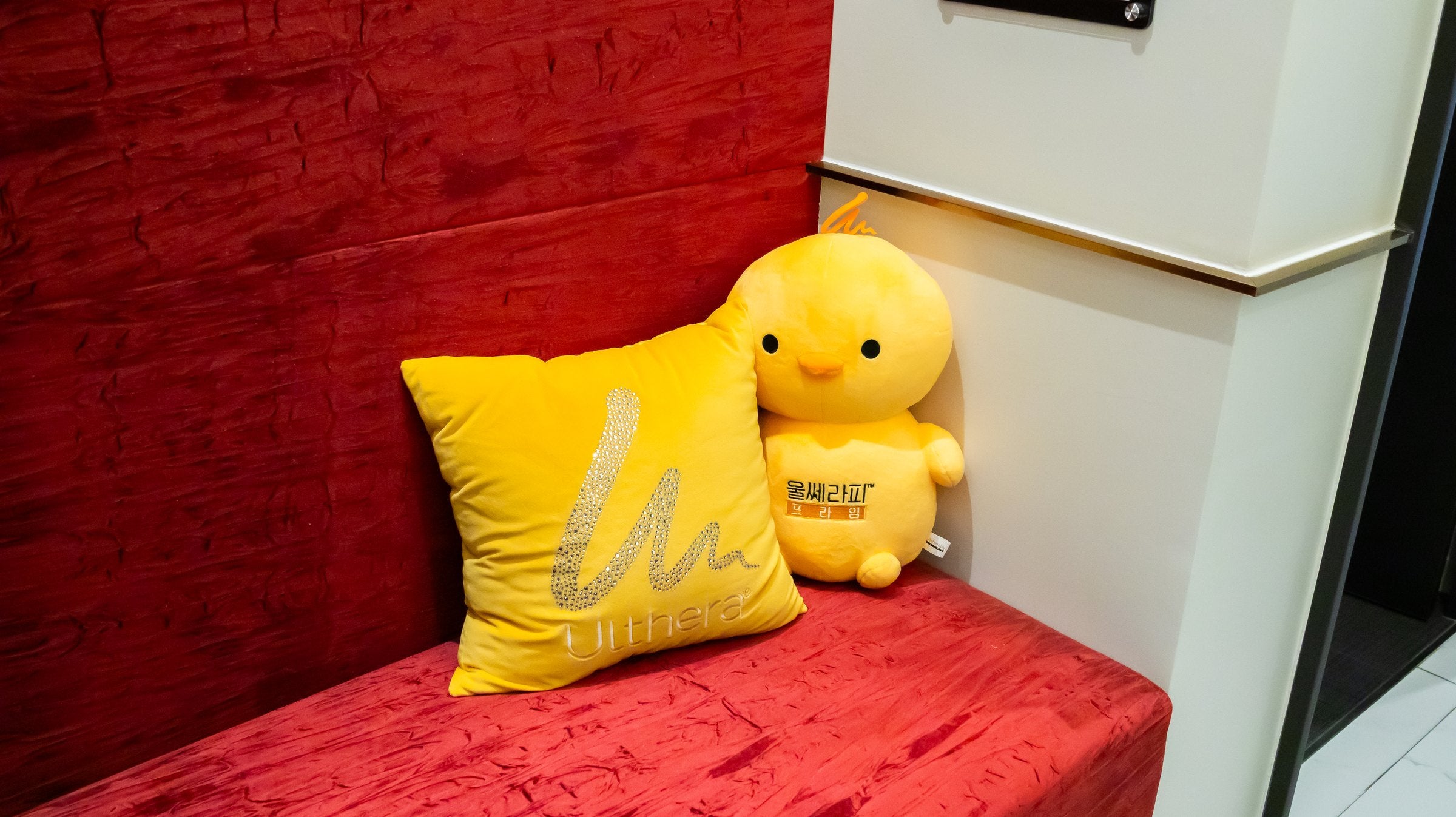 Velvet bench in the CHAI Clinic lounge